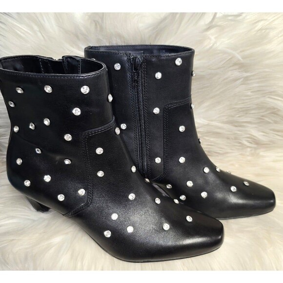 FF122 - Black Rhinestone Gianni Bini Ankle Boots sz 6.5 - Picture 1 of 6